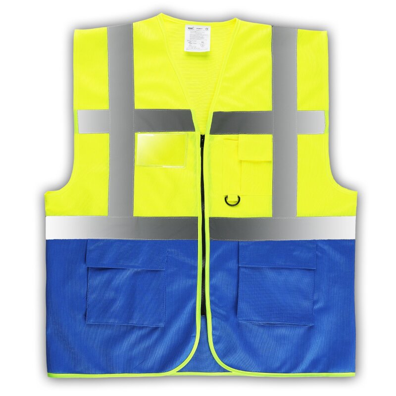 YOKO® Viz Promo Waistcoats Warnweste mit Taschen und Reißverschluss gelb /blau