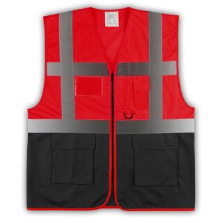 YOKO® Viz Promo Waistcoats Warnweste mit Taschen und Reißverschluss rot/schwarz