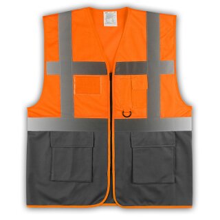 YOKO® Viz Promo Waistcoats Warnweste mit Taschen und Reißverschluss orange/grau