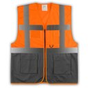 YOKO® Viz Promo Waistcoats Warnweste mit Taschen und Reißverschluss orange/grau
