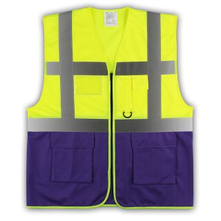 YOKO® Viz Promo Waistcoats Warnweste mit Taschen und Reißverschluss gelb/lila