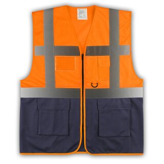 YOKO® Viz Promo Waistcoats Warnweste mit Taschen und Reißverschluss orange/navy