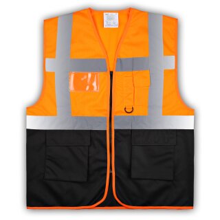 YOKO® Viz Promo Waistcoats Warnweste mit Taschen und Reißverschluss orange/schwarz