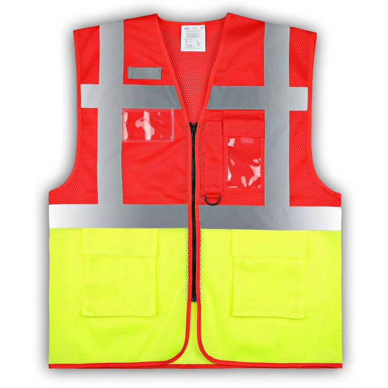 Warnweste FUNCTION Reißverschluss und Taschen mit Druck (Farbe: rot Größe:  XL) Detailansicht 