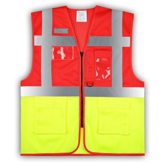 YOKO®  Open Mesh Waistcoats Mesh Warnweste mit Taschen und Reißverschluss rot/gelb