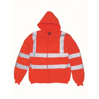 High Visibility Zip Hoodie - Warnschutz Pullover mit Reißverschluss orange XXL