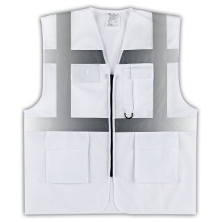 YOKO® Viz Promo Waistcoats Warnweste mit Taschen und Reißverschluss weiß