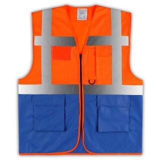 YOKO® Viz Promo Waistcoats Warnweste mit Taschen und Reißverschluss orange/royalblau