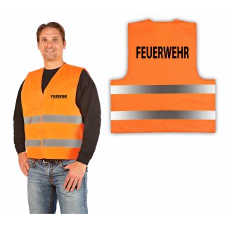 Warnweste mit Aufdruck FEUERWEHR - gelb/orange - mit Reißverschluss und  Taschen-120200