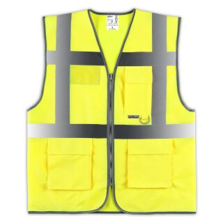 ETTBC Reflektierende Sicherheitsweste mit Taschen und Reißverschluss, gut  sichtbare Streifen, mehrere Taschen, Netzweste Einstellbar, Gelb, XL :  : Baumarkt