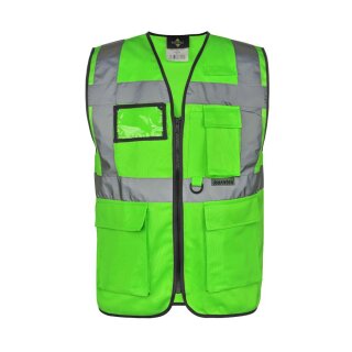 Korntex® Executive Safety Vest Berlin Waistcoats Warnweste mit Taschen und Reißverschluss neon grün