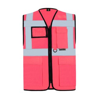 Korntex® Executive Safety Vest Berlin Waistcoats Warnweste mit Taschen und Reißverschluss neon pink
