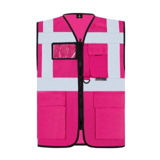 Korntex® Executive Safety Vest Berlin Waistcoats Warnweste mit Taschen und Reißverschluss magenta