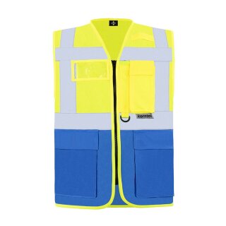 Korntex® Executive Safety Vest Berlin Waistcoats Warnweste mit Taschen und Reißverschluss gelb/blau