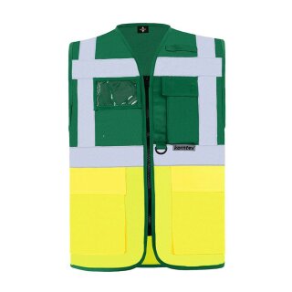 Korntex® Executive Safety Vest Berlin Waistcoats Warnweste mit Taschen und Reißverschluss grün/gelb