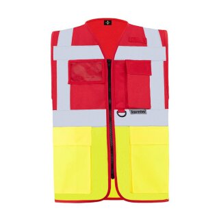 Korntex® Executive Safety Vest Berlin Waistcoats Warnweste mit Taschen und Reißverschluss rot/gelb