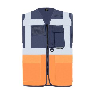Korntex® Executive Safety Vest Berlin Waistcoats Warnweste mit Taschen und Reißverschluss marineblau/orange