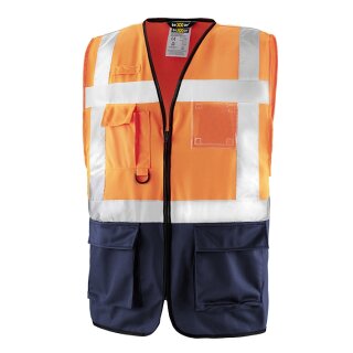 teXXor® Funktionsweste Warnweste mit Reißverschluss und Taschen orange/navy EN20471