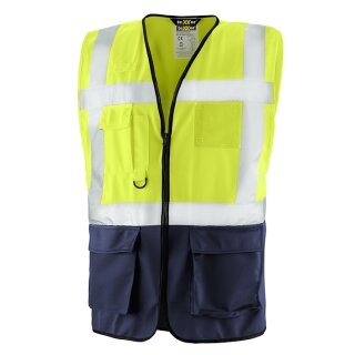 teXXor® Funktionsweste Warnweste mit Reißverschluss und Taschen gelb/navy EN20471